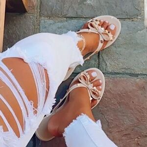 Fashion nova studded bow flip flops